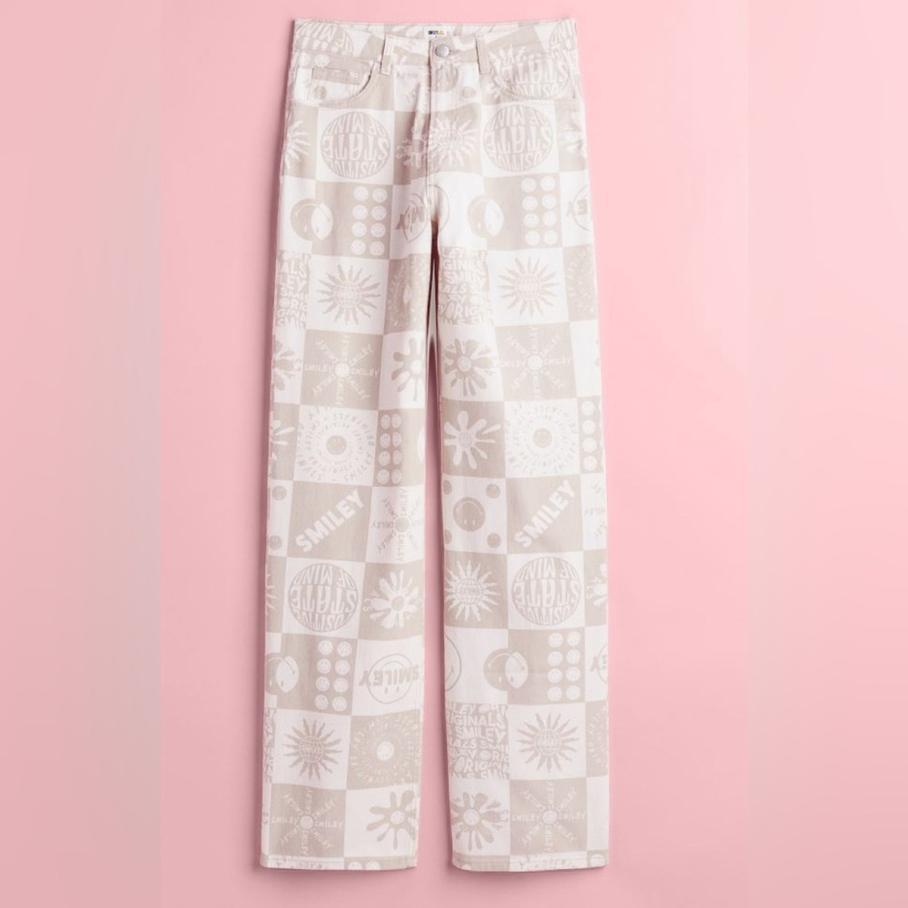 H&M Beige Graphic Flare & Wide Leg Jeans